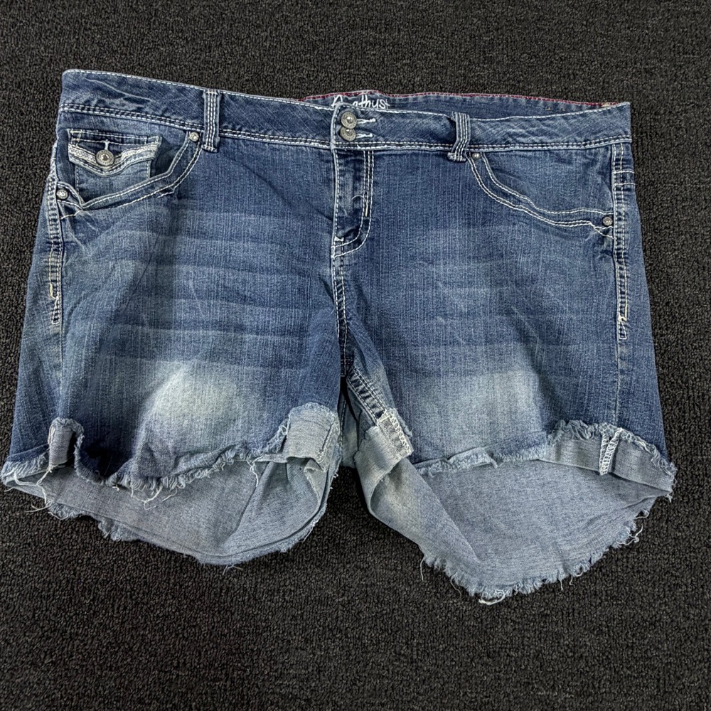 Amethyst Denim Shorts Womens 22 Blue Frayed Hem Stretch EUC